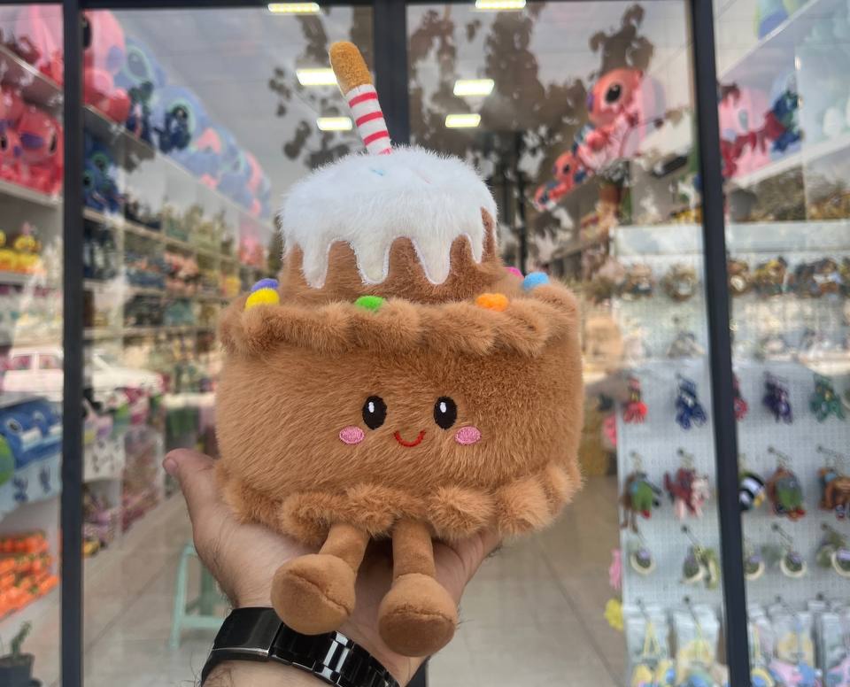 عروسک کیک و شمع تولد رنگ شکلاتی سایز ۲۵ سانت